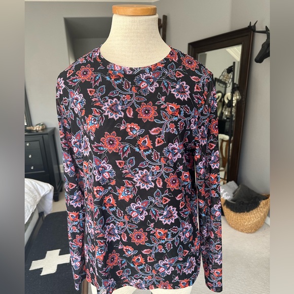 Banana Republic Black Floral Mesh Top, size large - Picture 7 of 9